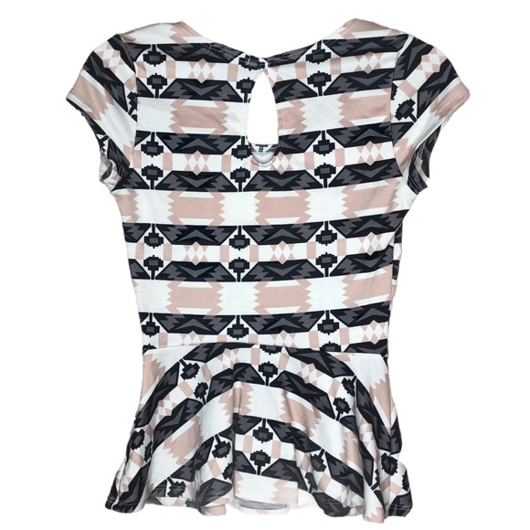 Charlotte Russe Flared Southwestern Aztec Blouse Pink Black Top Size Small - Picture 4 of 7